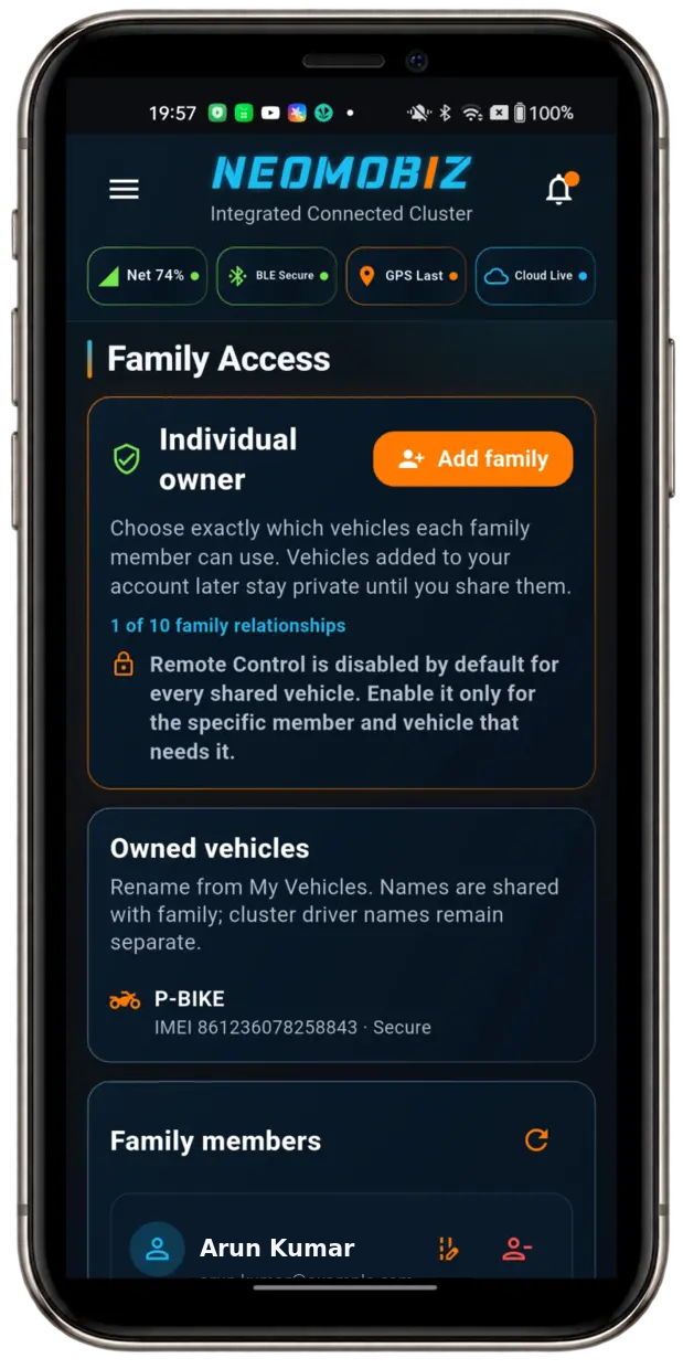 Mobile family access with demo account details